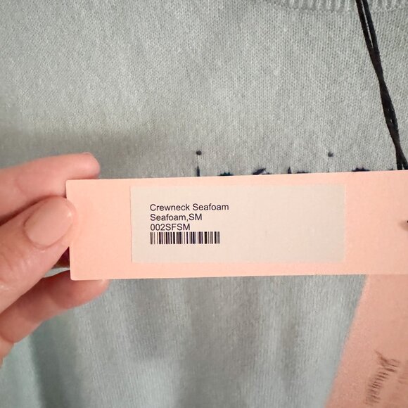 NWT Lingua Franca Seafoam Blue Iconique Cashmere Crew Sweater S - Picture 6 of 8